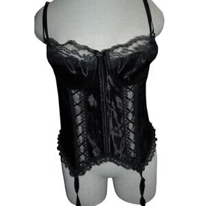 Frederick's of Hollywood Satin Corset Bustier 38 Garter Lace M/L Made in USA